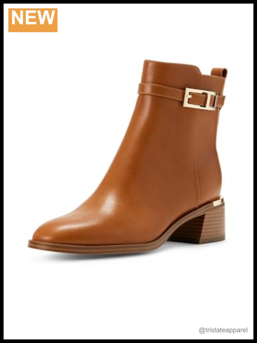 Calvin Klein Jallis Women's Ankle Booties Block Heel Zipper Almond Toe PU